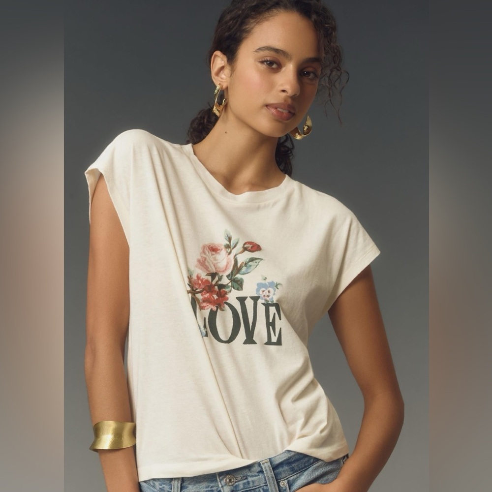 NWT - By Anthropologie Floral Love Graphic Muscle Tee